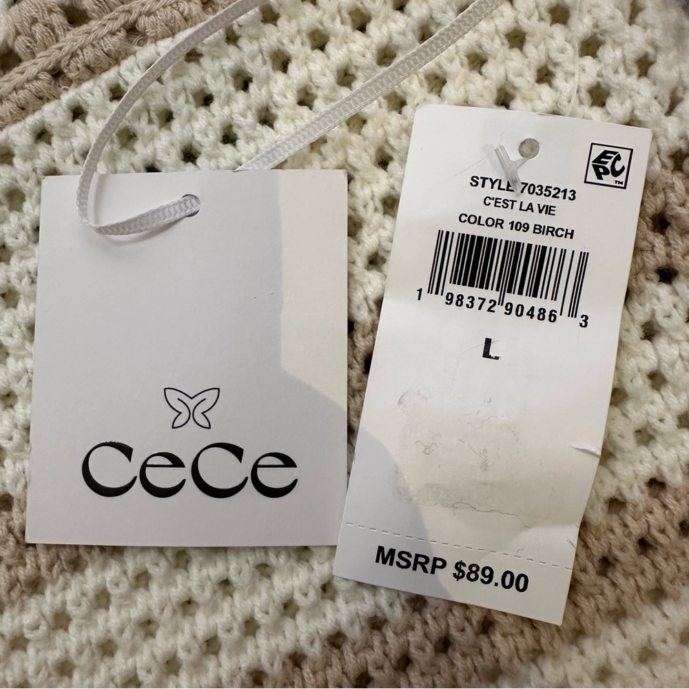 CeCe NWT Beige and White Crochet Blouse - Picture 8 of 9